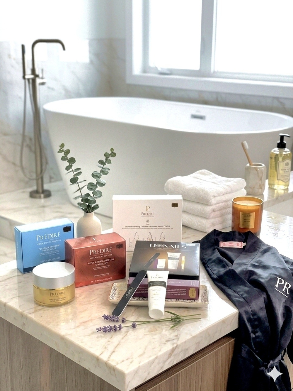 PRÉDIRÉ PARIS Luxury Black Ice Silk Robe & Skincare Bundle -NIB- VALUE: $1,765